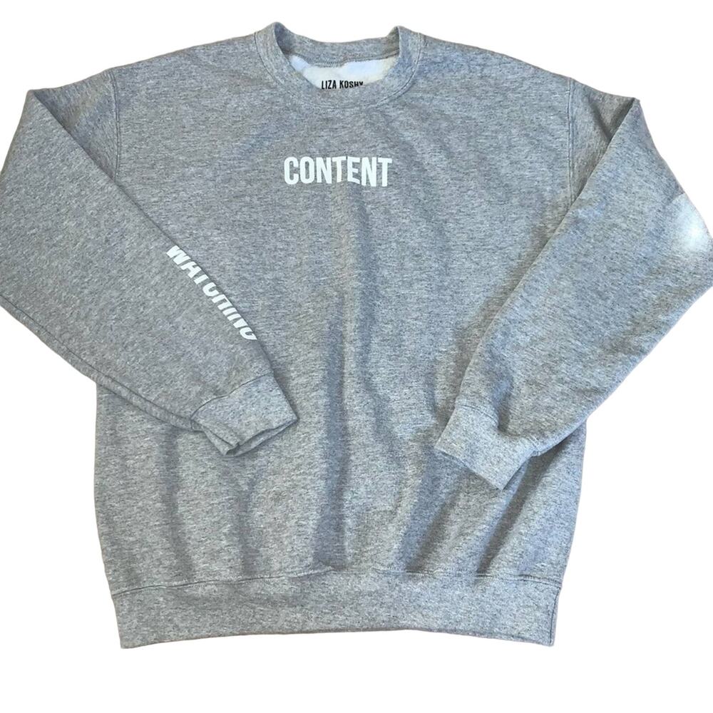Liza Koshy Gray 'I Am Content Watching' Merch Pullover Sweatshirt